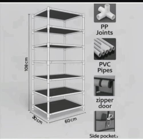 Image of 6 Layer Shoe Rack with Blue Cover, Foldable Space Saving