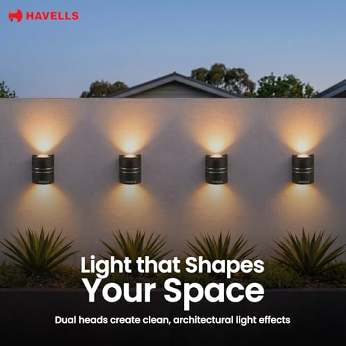 Image of Havells Brillante Outdoor Wall Washer 2W 2-Way Decorative Outdoor Light | IP65 Dust-Proof & Waterproof Outdoor Light | Colour : Warm White | Elegant 2H Wall Washer for Outdoor Spaces
