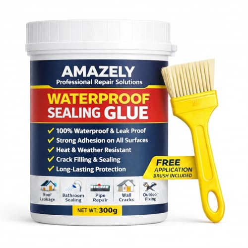 Image of Waterproof Glue for Leakage with Brush - Transparent Epoxy Resin Crack Seal Agent for Roof Wall Pipe Bathroom Tiles 300g (300 GM / 1 PACK)
