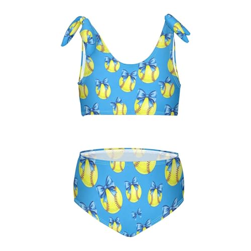 Image of Girls Swimsuit Two Piece Swimwear Bikini Set Pink Bow Softball Bathing Suit for 3-12T,