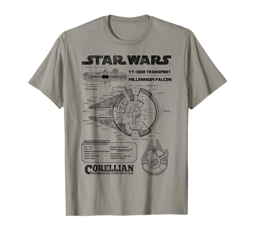 T-shirt Star Wars Corellian Millennium Falcon haut homme noir vêtement imprimé blueprint