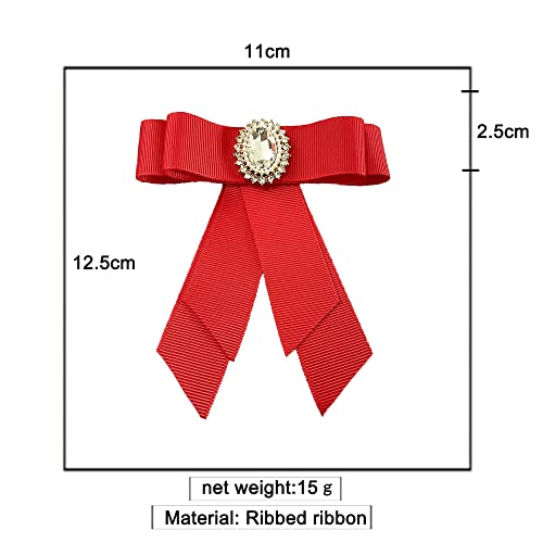 Image of Crystal Big Bowknot Ribbon Pre-tied Bow Neck Tie Brooch Lapel Pins for Women Girls Elegant Pearl Oval CZ Suit Shirt Collar Tie Corsage Accessories Clothes Jewelry Party Banquet Birthday Gifts