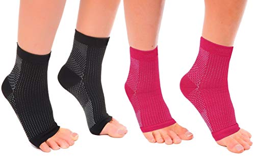 Bcurb Plantar Fasciitis Socks (2 Pair) Premium Quality Compression Foot Sleeves (Black & Pink, 