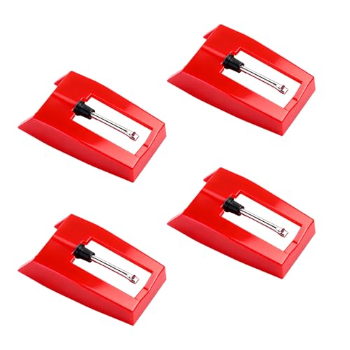 Lethra 4PCS Record Player Needles, Universal Turntable Diamond Needles, Record Player Needle Replacement Compatible with Vinyl Record Player Phonograph Red