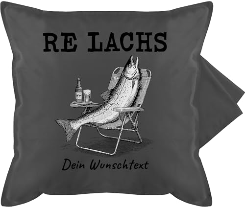 Kissenbezug - Re Lachs mit Wunschtext personalisiert I Angler Geschenk Angeln I Angel Geschenk für Angelfreunde I Angelgeschenk - 50 x 50 cm - Grau - Kissen fischkissen fischen Geschenke Fisch