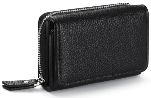 RRANCharltu Geldbörse Damen Klein Leder Kleines Portemonnaie Damen Mini Geldbeutel mit Zipper Münzfach Kartenfächer, Schwarz