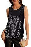 GRACE KARIN Women's Sequin Tank Tops Glitter Party Top Sparkle Cami Shimmer Sparkly Blouses Black XL