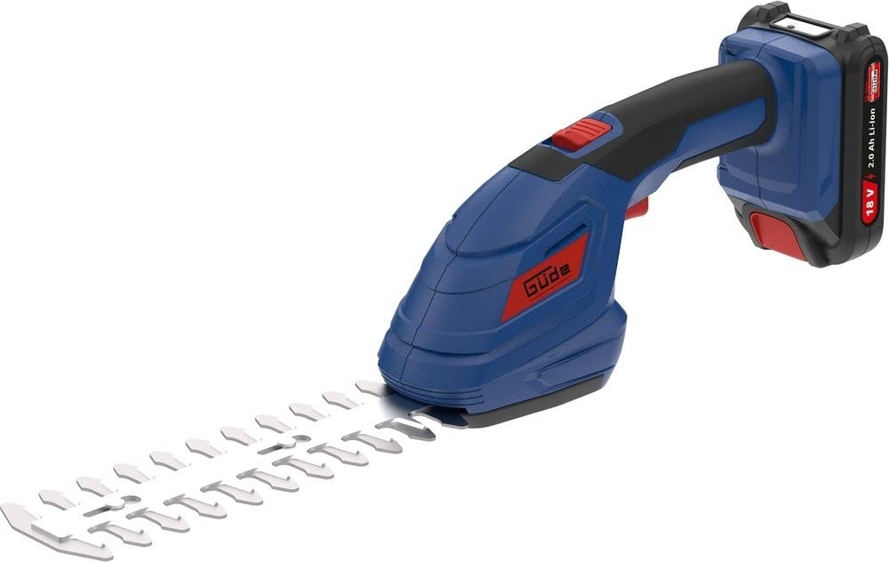Güde Kit de Mantenimiento de jardín con batería GPS 18-201-05 (18 V, Accesorio para Tijeras de césped, Accesorio para Tijeras de seto/arbustos), Color Azul, Negro, Rojo