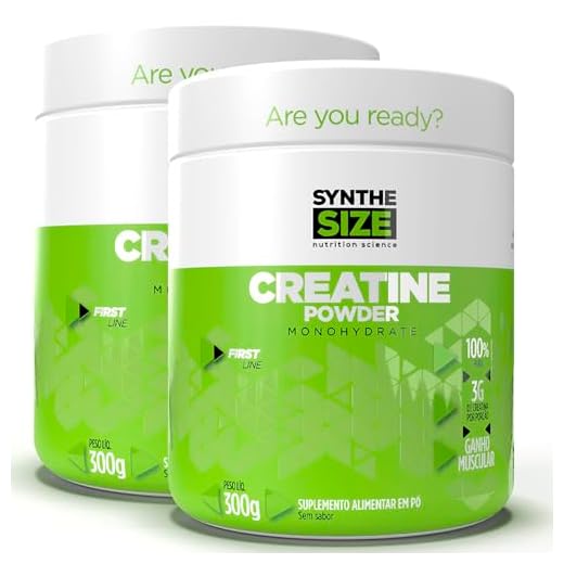 Creatina Monohidratada Sem Sabor - Pote 300g - Suplementação Treino Academia, Ganho Muscular Hipertrofia, Força Energia Resistência, Suplementos Naturais - 2x Potes - Total 600g - Synthesize