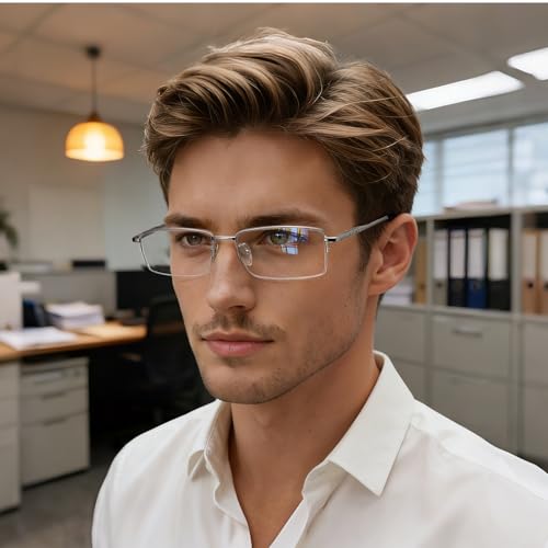 Image of Dollger Rectangle Blue Light Glasses for Men Metal Anti Bluelight Blocking Glasses for Computer Fashion Eyeglasses Small Half