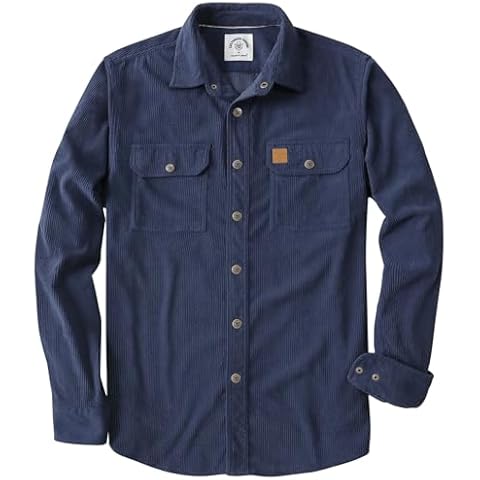Dubinik® Corduroy Shirt Men Corduroy Jacket Men Long Sleeve Casual Work Vintage Regular Fit Mens Snap Button Shirt Navy Blue Cover