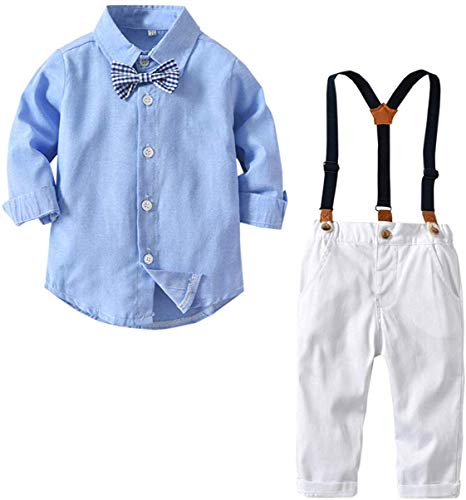 Baby Boys Dress Clothes, Boys Long Sleeves Button Down Dress Shirt with Bow