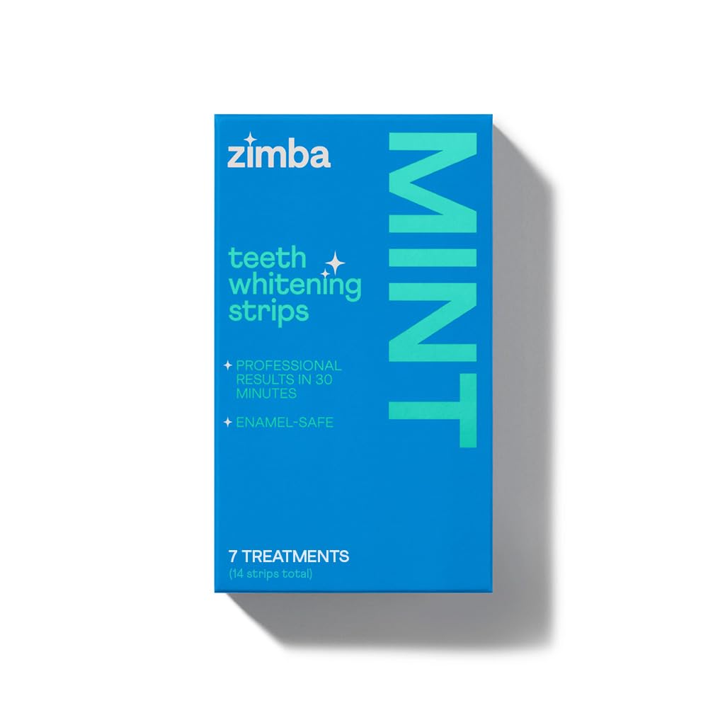 Zimba Mint Flavored Teeth Whitening Strips | Vegan, Enamel Safe Hydrogen Peroxide Teeth Whitener for Coffee, Wine, Tobacco, and Other Stains | 7 Day Treatment |Mint