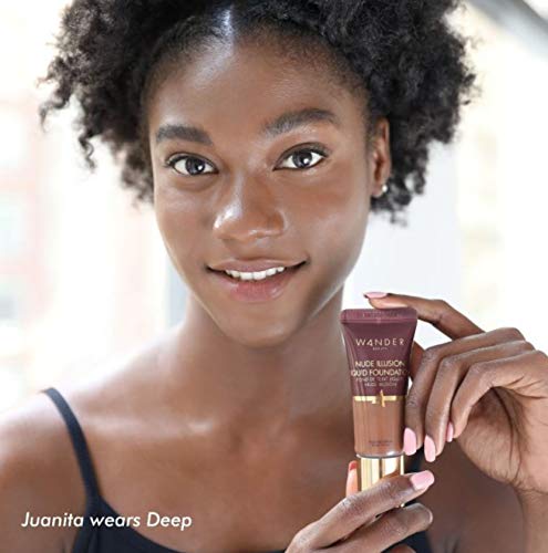 Image of Wander Beauty Nude Illusion Liquid Foundation - Deep - Medium to Full Coverage Foundation with Niacinamide & Lotus Extract - Natural Skin Finish - Blurs, Conceals & Contours - Travel-Friendly Tube