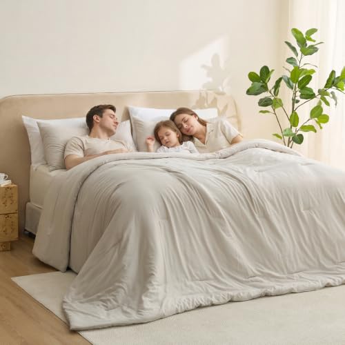 Bedsure Oversized King Comforter Set, Beige Soft Prewashed Bedding for All Seasons, 3 Pieces GentleSoft™ Bed Set, 1 Lightweight Comforter (120"x98") and 2 Pillowcases (20"x36")