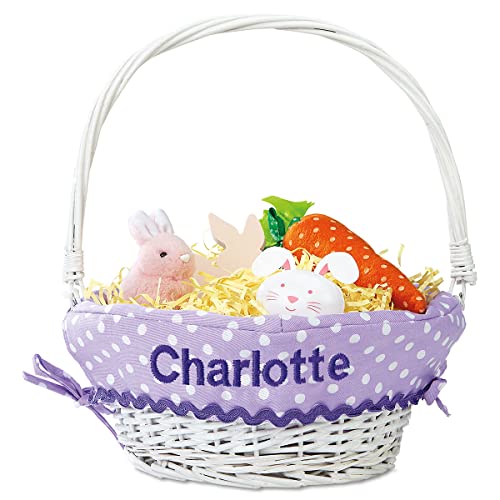 Lillian Vernon Kids Personalized Wicker Easter Basket - Removable Lavender Liner With Embroidered Name, For Young Girls & Boys, Baby’s First Egg Hunt, Cute Custom Spring Gifts, 11” x 14”