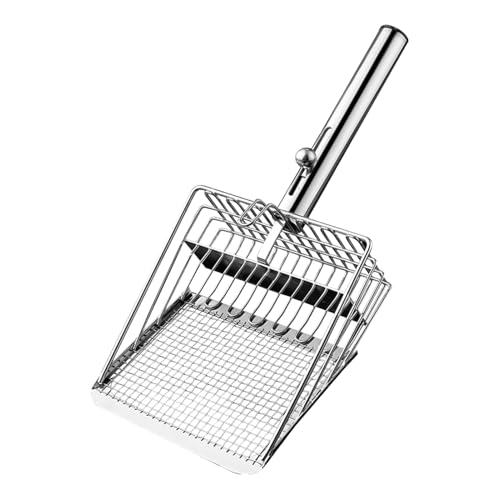 Para residuos de gatos – Pala para arena de metal, tamiz para limpieza Push Pull | Herramienta para la eliminación de residuos de acero inoxidable resistente, de diseño de tamices
