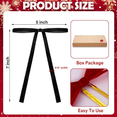 Image of 24 Pcs Black Velvet Bows Ornaments for Christmas Tree, Vintage Rustic Elegant Velvet Christmas Bows Tree Decorations, Indoor Home Decor for Wreath Mantle Gift Wrap Holiday Decor, 3 /8'' W, 5 * 7 inch