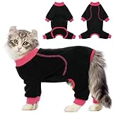 Picture of QBLEEV Sticky Hair Cat Clothes, Soft Cat Pajamas for Cats Only, Prevent Lost Fur Kitten Sweater Onesie, Stretchy Recovery Suit for Female Male Cats After Surgery Daily Wear, Black, XL