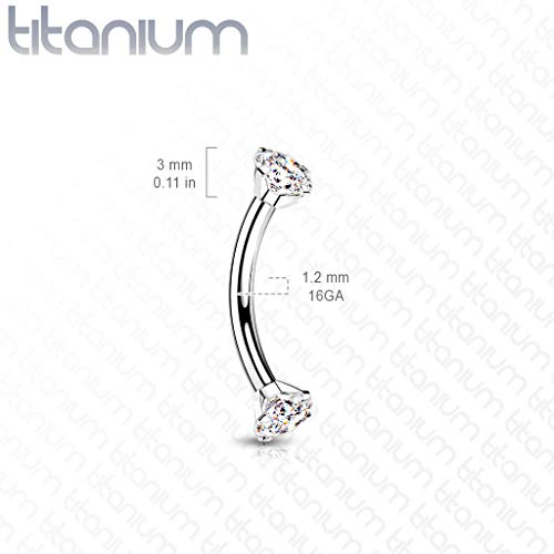 Dynamique Implant Grade Titanium Curved Barbells With Internally Threaded Prong Set Cz Ends (Sold Per Piece) #TOP4