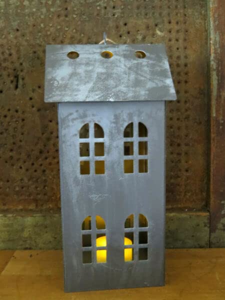 Primitives Supplies for Colonial Salt Box House Candle Lantern Punched Tin Punch Primitive w Candle 8 for Holiday Kitchen Farhouse Home Decor