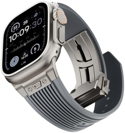 NewWays Watch Band for Apple Watch Ultra 2 Band 49mm 45mm 44mm 42mm, Luxury Rugged Silicone Rubber Strap with Metal Connector & Folding Clasp for iWatch Ultra Series 9 8 7 6 5 4 3 2 1 SE for Men