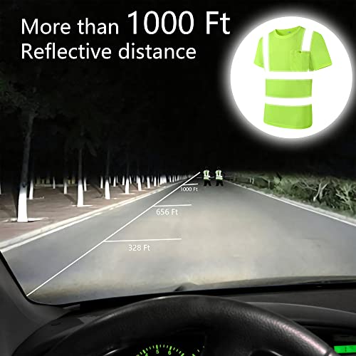 Image of High Visibility Reflective Safety Shirts for Men Women Hi Vis Viz Protective Safety Workwear T Shirt with Pockets for Construction Meet ANSI Class 2(ST190-Yellow-2XL)