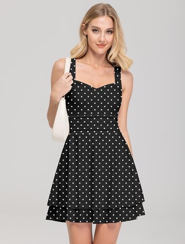 Image of IWD Women's Square Neck Sleeveless Mini Dress Ruched Waist Tiered Ruffle Hem A Line Short Dresses