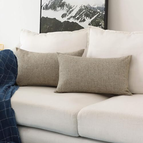 装飾枕カバー ポリエステル 部屋飾り 模造リネン 麻 シンプル 和室 雑貨 隠すファスナ セット2 30×50cm 麻色