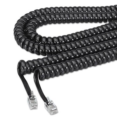 Coiled Phone Cord, Plug/Plug, 25 ft, Black, Sold as 2 Each