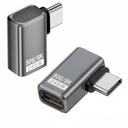 HTGuoji Adaptateur USB C de 90 degrés 80Gbps, PD 240W Type C Mâle à Femme Extender Support 8K Affichage vidéo pour ipad, MacBook, Tablette, Téléphone (2pcs)