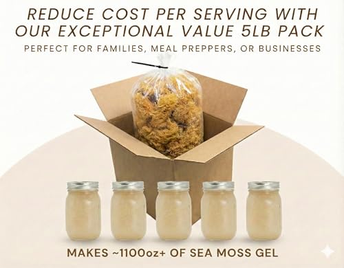 Sea Moss Wholesale 5 lb Bulk Raw Wildcrafted Irish Moss, Makes ~1100 oz Gel, for Juice Bars, Smoothies & Gel Makers, Vegan Non-GMO (St. Lucia)