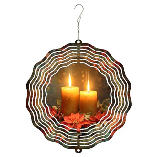 Windspiel für Kerzen, Weihnachtsstern, Stechpalme, rotes Metall, kinetische Windskulpturen, Outdoor-Ornamente für Garten, Hof, Terrasse, Rasen, Party-Dekoration, 30,5 cm