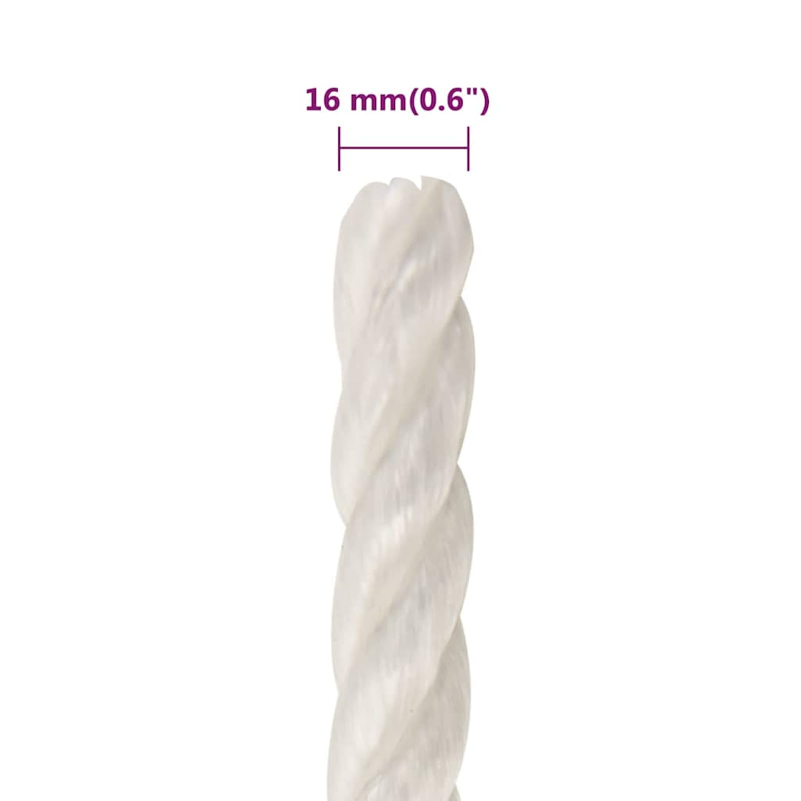 Corda da Lavoro Intrecciata in Polipropilene, 16mm x 100m, Bianca, Resistente UV e Intemperie, Facile da Annodare, Impermeabile, Carico di Rottura 1380kg