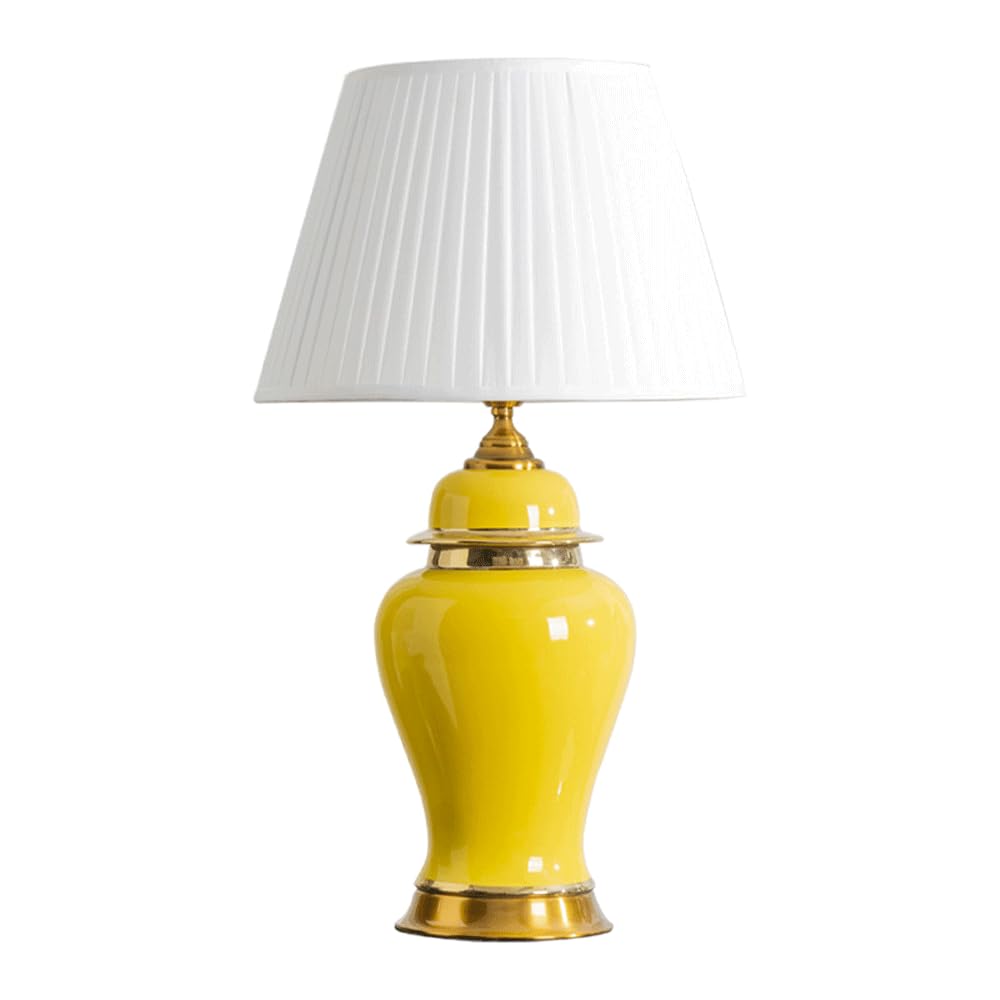SANBDDLYY Elegant Chinese Ceramic Table Lamp - Decorative Bedside for Living Room, Bedroom & Study Stylish Home Lighting Linen Shade