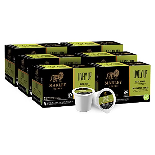 Marley Coffee Lively Up, Fairtrade Certified, Dark Roast Coffee, Keurig K-Cup Brewer Compatible Pods, 12 Count (Pack of 6)