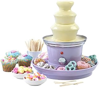 Giles & Posner EK3428GSPP Electric Chocolate Fountain, 3 Tier Smooth Cascading Design, Party Dip & Share Tabletop Machine, Mini Set Includes 2 Food Trays & 100 Bamboo Skewers, 70-90W, Sorbet Purple