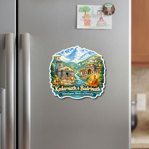 Image of Apna Gift Wooden Fridge Magnet Sticker for Refrigerator Door | Multipurpose Office Magnet Home Kitchen Decor | Souvenir Gift Travel Memory Fridge Decoration | 4 x 3 Inch Magnet (Kedarnath & Badrinath)