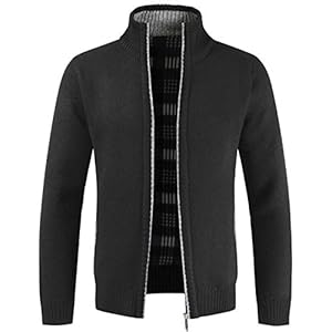 Herren Strickjacke Warm Fleece-gefüttert Wintermantel mit durchgehendem Reißverschluss