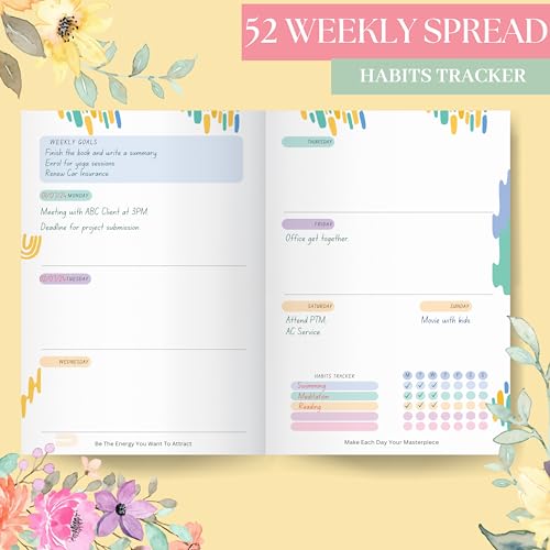 Image of LAURET BLANC 12Months Undated Planner, 12 Monthly Spreads, 52 Weekly Spreads, Habit Tracker, Utility Pages, Paperback (Be The Energy You Want To Attract)
