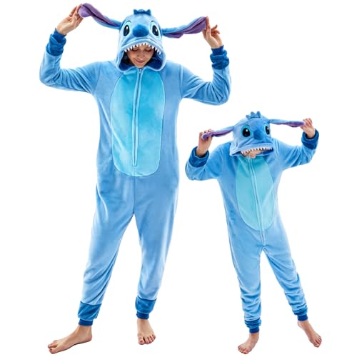 GONAAP Unisex Adult Light Blue Onesie Pajamas Animal One Piece Halloween Costume Cosplay Sleepwear (Light Blue, Large)