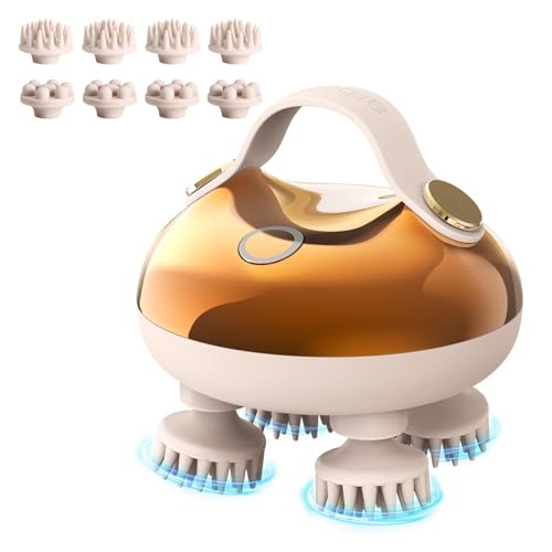 Image of Electric Scalp Massager for Hair Growth - Portable Rechargeable Head Massager, Waterproof Handheld Hair Scratcher With 8 Removable Massage Claws, Stress Relief, Gold