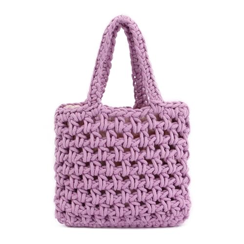 Image of Naimo Straw Beach Bag Woven Rattan Shoulder Bag Fishing Net Handbag Cotton Rope Tote Summer Crochet Hobo Bag