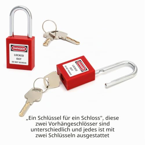 Lockout Vorhängeschloss, Vorhängeschlösser mit 4 Schlüssel, Rot, 38mm