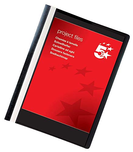5 Star Office Project Flat File Lightweight Polypropylene with Indexing Strip A4 Black [Pack 5]