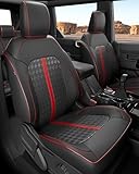 RIDEPOSH for Ford Bronco Seat Covers 4 Door 2021 2022 2023 2024 2025 2026, Custom Fit Leather Car Seat Cover Full Set, Luxury SUV Interior Protectors Accessories, Black Red NOT for Raptor Sport