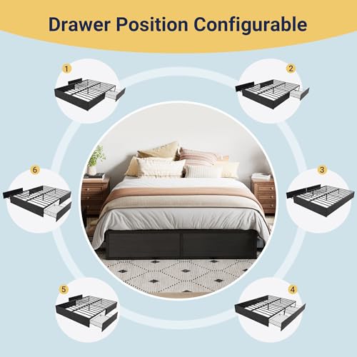 Allewie Full Size Metal Bed Frame with 2 Storage Drawers, Heavy-Duty Steel Frame with MDF Wood Panels, Flexible Drawer Placement, Easy Assembly, Noise-Free Support, Black - Image 5