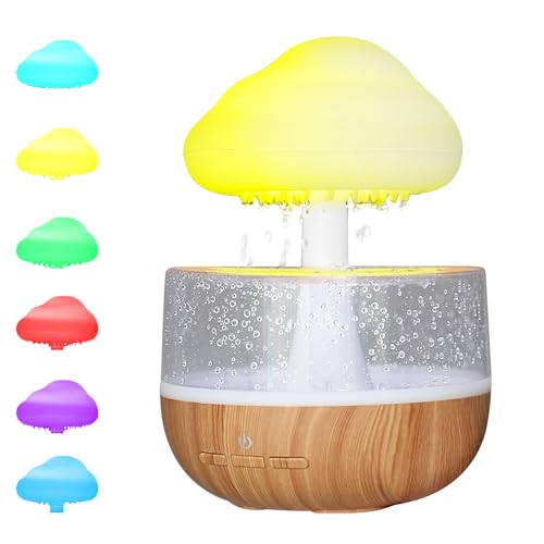 Inscrip 3 in 1 Rain Cloud Humidifier Water Drip, Mushroom Rain Cloud Humidifier, Raining Clouds Night Light/Essential Oil Diffuser, Desk Bedside Clouding Lights for Sleeping Relaxing Mood w/ 7 Colors