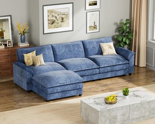 Homall 119" Modular Sectional Sofa, L Shaped Sofa Couch with Reversible Ottoman, DIY Combination Chenille Deep 3-Seat Cloud Couch for Living Room, Apartment (Dark Blue, L Shaped Sofa) - Thumbnail 5