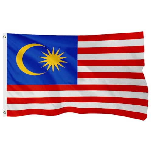 Malaysia Malaysian Flag, 400D Heavy Duty Polyester, Double-Sided Printing, Quadruple Stitched Fly Hem, Fade Resistant, 2 Brass Grommets, National Flag of Malaysia for Home Outdoor (6x10 Ft)